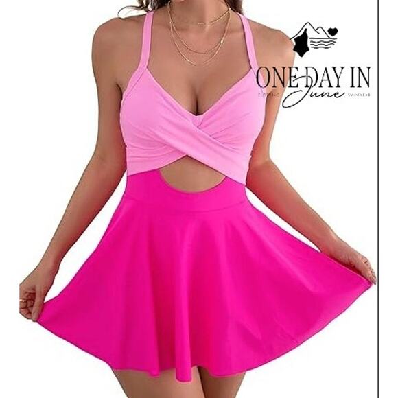 B2Prity Other - B2Prity Cross Front Tie Back Cut Out Swimdress Swimsuit Size 2XL